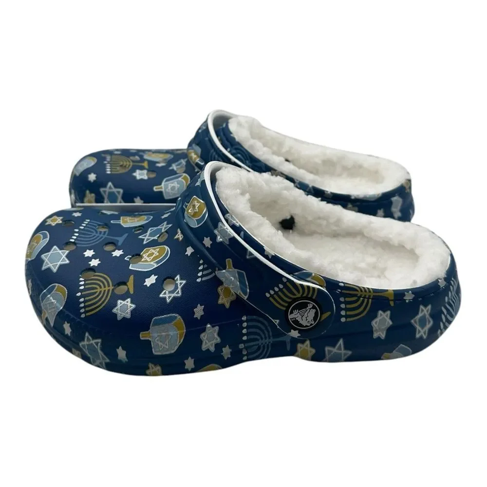 Crocs Classic Lined Hanukkah Clog Kids Size J1‎ Blue Slip On Shoes 209327-90H